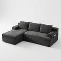 Dark gray | Charcoal corduroy sectional on a white studio backdrop with the chaise on the left