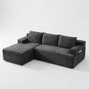 Dark gray | Charcoal corduroy sectional on a white studio backdrop with the chaise on the left
