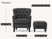 Dimensions | dimension diagram showing seat and ottoman measurements