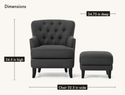 Dimensions | dimension diagram showing chair width, depth, and overall height