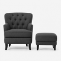 Front | front studio view of the dark gray tufted armchair and matching ottoman