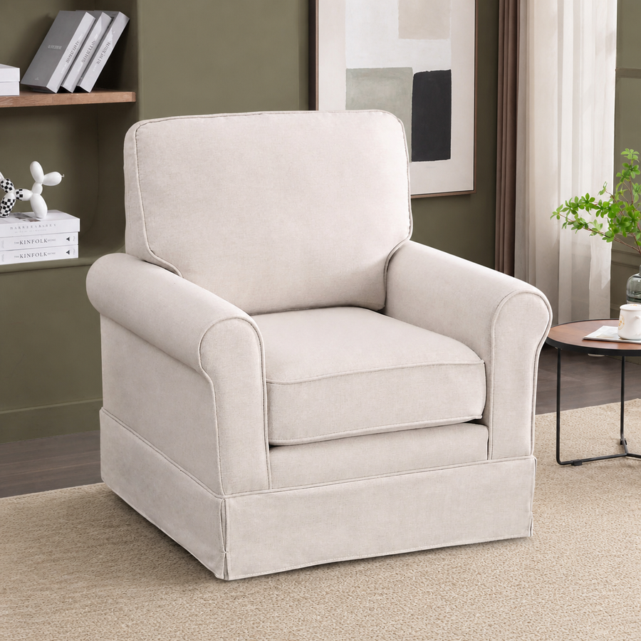 Tessmar Funningsfjordur Upholstered Swivel Chair in a restyled supplier room | Pipeline B room-shell edit 1