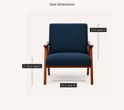 Seat dimensions | navy woven armchair with drawn seat height, seat width, and back height measurements