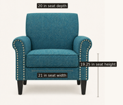 Seat dimensions | front studio view with 21 in seat width, 19.25 in seat height, and 20 in seat depth labels