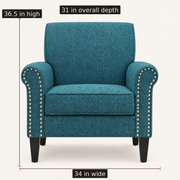 Overall dimensions | front studio view with 34 in wide, 36.5 in high, and 31 in overall depth labels