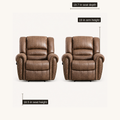 Dimensions | two Nut Brown recliners with 18.5 inch seat height, 19.7 inch seat depth, and 19 inch arm height callouts