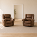 Scale | two Nut Brown recliners beside a fully visible interior doorway on pale oak flooring