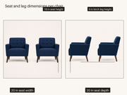 Seat dimensions | front and side studio views with 20 inch seat width and depth, 18 inch seat height, and 9 inch birch leg height callouts