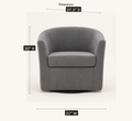 Dimensions | drawn dimensions for the slate gray swivel barrel chair: 31 inch W, 30 inch H, and 27.5 inch D