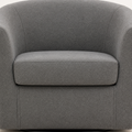 Texture | close view of the slate gray fine-textured upholstery and curved seams on the barrel back and boxed seat cushion