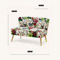 Dimensions | dimension diagram of the loveseat showing its overall width, height, and depth