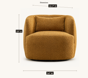 Dimensions | brown boucle swivel armchair annotated with 34 inch width, 32.7 inch depth and 29 inch height