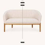 Dimensions | seat dimensions for the beige channel-back loveseat: seat width, depth, and height