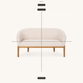 Dimensions | overall dimensions for the beige channel-back loveseat: width, depth, and height