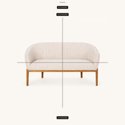 Dimensions | overall dimensions for the beige channel-back loveseat: width, depth, and height