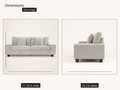 Dimensions | Front and side views of the compact sofa with overall width, height, and depth callouts