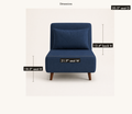 Dimension detail | navy blue convertible chair with drawn 18.5 inch seat H, 31.9 inch seat W, 13.4 inch back H, and 20.5 inch seat D callouts