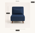 Dimensions | navy blue armless convertible chair with drawn 31.9 inch H, 31.9 inch W, and 35.4 inch D callouts