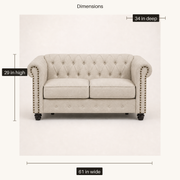 Dimensions | Overall 61 inch width, 29 inch height, and 34 inch depth diagram for the loveseat