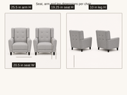 Seat dimensions | each chair has a 20.5 inch wide seat, 19.25 inch seat height, 25.5 inch arm height, and 10 inch legs