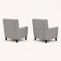 Side and back | pair of light gray armchairs showing full depth and rear profiles