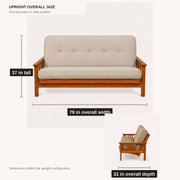 Dimensions | Upright futon diagram labeled 79 inches wide, 37 inches tall and 31 inches deep