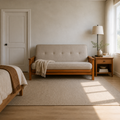 Scale | Full 79-inch futon beside an uncropped standard interior doorway in a bright apartment alcove
