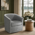 Tessmar Nordradalur Nailhead Swivel Barrel Chair in a restyled supplier room | Pipeline B room-shell edit 1