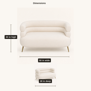 Dimensions | dimension diagram showing 50 inch width, 30 inch height, and 28 inch overall depth