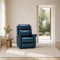 Scale | Navy blue power lift recliner beside a full-height doorway