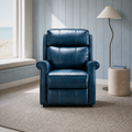 Room 3 | Navy blue faux leather power lift recliner in a cool coastal room
