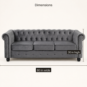 Dimensions | Front studio view labeled 80 inches wide and 30 inches high