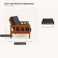 Dimensions | Side and front futon views with 31 inch sofa depth, 22 inch seat height, and 21 inch seat depth callouts