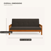 Dimensions | Upright futon shown with 80 inch overall width and 37 inch overall height callouts