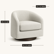Dimensions | oatmeal swivel chair shown 31.1 inches wide, 31.1 inches deep, and 28.3 inches tall