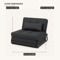 Dimensions | dimension diagram of the upright dark charcoal chair showing 34 inch seat width, 16.5 inch seat height, and 14 inch back height