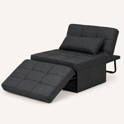 Studio | three-quarter studio view of the dark charcoal convertible chaise reclined with the ottoman cushion extended