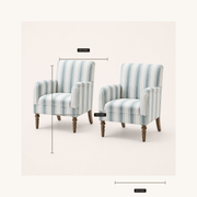 Dimensions | dimension diagram for each chair: 29.5 inches wide, 29.1 inches deep and 34.5 inches high
