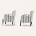 Side | side and rear studio view showing the depth, arched backs and dark turned legs of both chairs