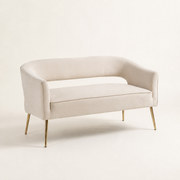 Studio angle | Front-right view of the beige velvet flared loveseat