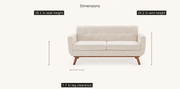 Dimensions | Seat height, arm height, and leg clearance for the loveseat