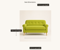 Seat dimensions | vivid lime-green loveseat showing seat width, height, and depth