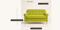 Dimensions | vivid lime-green tufted loveseat showing maximum width, height, and overall depth
