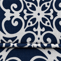 Texture | close view of the navy and ivory printed polyester weave and folded upholstery seam