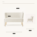 Dimensions | dimension diagram of the ivory loveseat showing 19-inch seat height, 44-inch seat width, 21-inch seat depth, and 12.5-inch back height