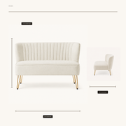 Dimensions | dimension diagram of the ivory loveseat showing 45-inch width, 31.3-inch height, and 29.4-inch depth