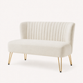 Studio | front-right studio view of the ivory velvet channel-tufted armless loveseat with gold hairpin legs