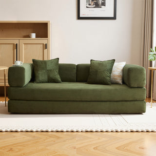 Convertible Sofa Bed, King Sleeper, Green Corduroy Upholstery