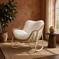 Terracotta room | white metal rocking chair with cream boucle cushion and curved rocker runners