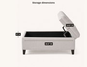 Storage dimensions | drawn callouts for the open storage area, 9 inches high, 44.5 inches wide, and 14.5 inches deep